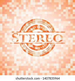 Stereo abstract orange mosaic emblem with background