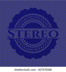 Stereo badge with denim background