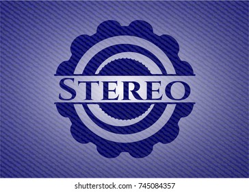 Stereo badge with denim background