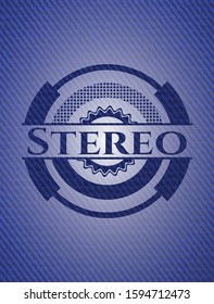 Stereo badge with jean texture. Vector Illustration. Detailed.