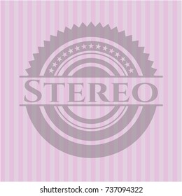 Stereo badge with pink background
