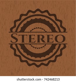 Stereo badge with wooden background