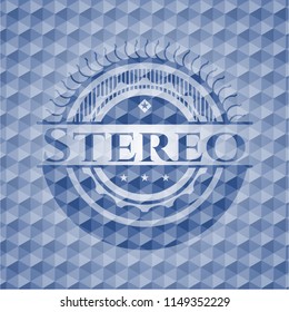 Stereo blue hexagon badge.