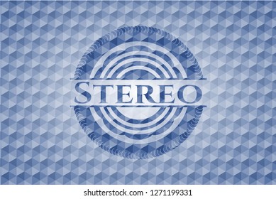 Stereo blue hexagon badge.