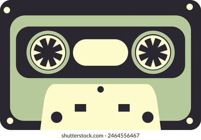 Stereo Cassette Music in Vintage Cartoon Style. Vector Flat Audio Tape Illustration on White Background.