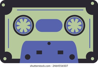 Stereo Cassette Music in Vintage Cartoon Style. Vector Flat Audio Tape Illustration on White Background.