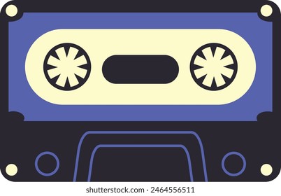 Stereo Cassette Music in Vintage Cartoon Style. Vector Flat Audio Tape Illustration on White Background.