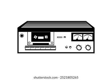 Stereo cassette tape deck icon silhouette, retro design element for music and audio enthusiasts