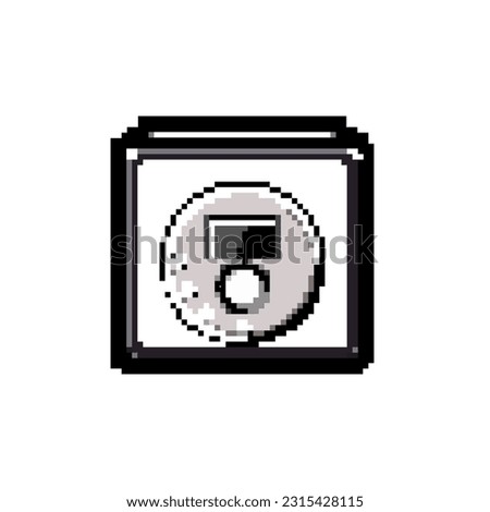 stereo cd player game pixel art retro vector. bit entertainment play, modern record stereo cd player. old vintage illustration