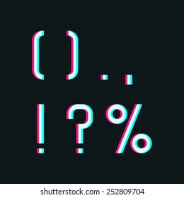 Stereo font, punctuation symbols: comma, point, brace, expression, question and percent on dark background