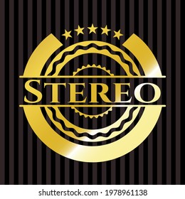 Stereo gold shiny badge. Vector Illustration. Detailed. 