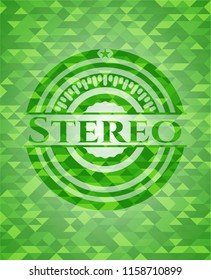 Stereo green emblem with mosaic background