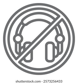 Stereo headphones ban line icon, prohibited elements concept. Vector graphics. Sound listening forbidden sign on white background, outline style icon for mobile or web design