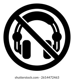 Stereo headphones ban solid icon, prohibited elements concept. Vector graphics. Sound listening forbidden sign on white background, glyph style mobile or design