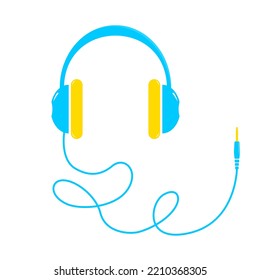 Stereo headphones in blue and yellow colors. Isolated on white background.