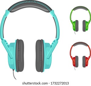 audífonos estéreo de diferentes colores. un conjunto de audífonos de diseño plano. auriculares grandes para escuchar música