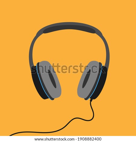stereo headphones isolated on orange background, listen to music or podcast vector illustration
