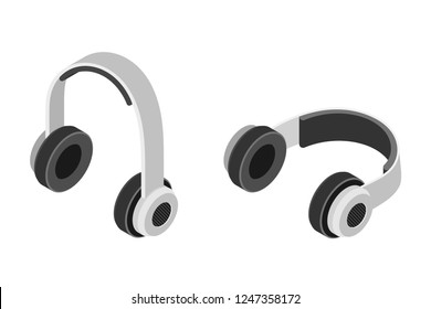 Stereo headphones in isometric trend style on a white background. Vector illustration