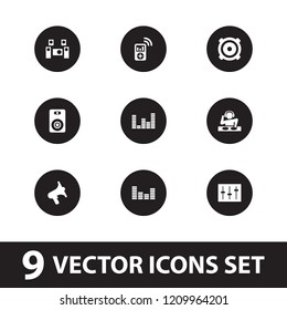 Stereo icon. collection of 9 stereo filled icons such as volume, audio system, speaker, dj, equalizer, mp3 player. editable stereo icons for web and mobile.
