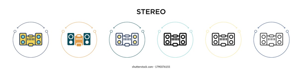 Stereo icon in filled, thin line, outline and stroke style. Vector illustration of two colored and black stereo vector icons designs can be used for mobile, ui, web