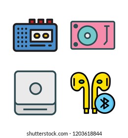 stereo icon set. vector set about walkman, cd player, turntable and earphones icons set.