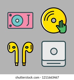 stereo icon set. vector set about earphones, cd player, turntable and vinyl icons set.