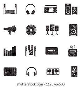 Stereo Icons. Black Scribble Design. Vector Illustration.