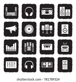 Stereo Icons. Grunge Black Flat Design. Vector Illustration. 