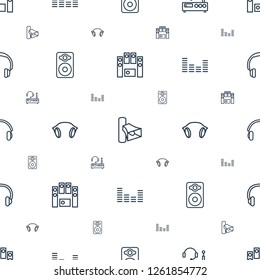 stereo icons pattern seamless white background. Included editable outline loud speaker set, volume, listening device, speaker, earphones icons. stereo icons for web and mobile.
