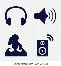 Stereo icons set. set of 4 stereo filled icons such as volume, headset, music loudspeaker