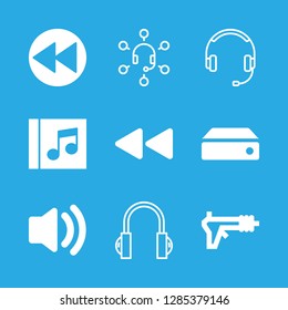 stereo icons set with headphones, disc perspective and blaster vector set
