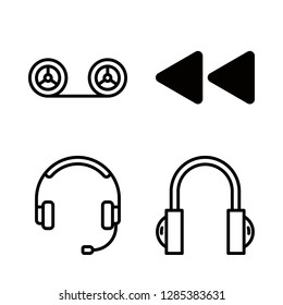 stereo icons set with headphones, rewind and recording vector set