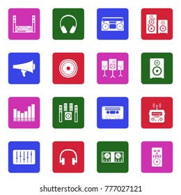 Stereo Icons. White Flat Design In Square. Vector Illustration. 