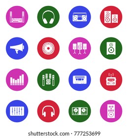 Stereo Icons. White Flat Design In Circle. Vector Illustration. 