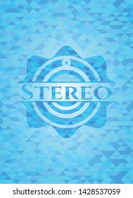 Stereo light blue emblem with mosaic background