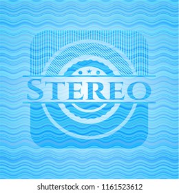 Stereo light blue water wave style emblem.