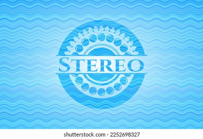 Stereo light blue water wave badge background. Vector Illustration. Detailed. 