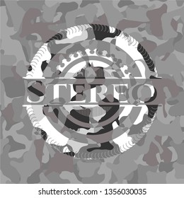 Stereo on grey camo pattern