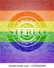 Stereo on mosaic background with the colors of the LGBT flag