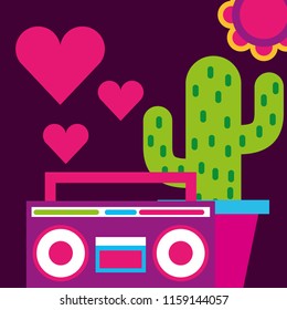 stereo radio potted cactus hearts love flower free spirit