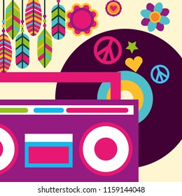 stereo radio vinyl music feather flowers hippie free spirit