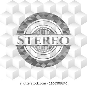 Stereo realistic grey emblem with geometric cube white background