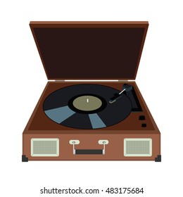 Stereo record gramophone player. Retro music gadget from 21-st century. Old musical device vector illustration. Phonograph recorder icon