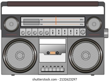 Stereo Speaker Vintage Retro Gray, Editable, HD Illustration, Old Radio