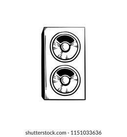 Stereo speakers for playing club or concert music in sketch style isolated on white background - big loudspeakers for party or entertainment design in hand drawn vector illustration.