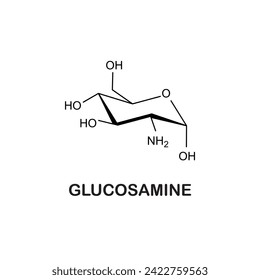 Stereo structural formula of glucosamine,Glucosamine (C6H13NO5) is an amino sugar and a prominent precursor in the biochemical synthesis of glycosylated proteins and lipids. vector illustration symbol