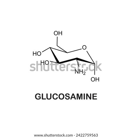 Stereo structural formula of glucosamine,Glucosamine (C6H13NO5) is an amino sugar and a prominent precursor in the biochemical synthesis of glycosylated proteins and lipids. vector illustration symbol