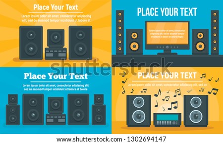 Stereo system banner set. Flat illustration of stereo system vector banner set for web design