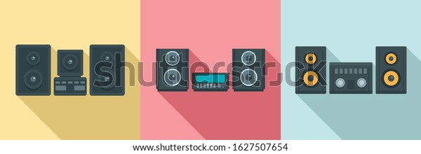 Stereo system icons set. Flat set of stereo system\
vector icons for web\
design