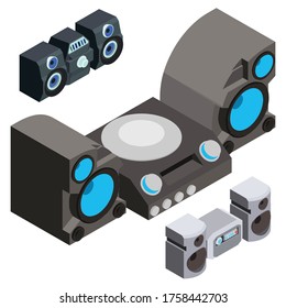 Stereo system icons set. Isometric set of stereo system vector icons for web design isolated on white background